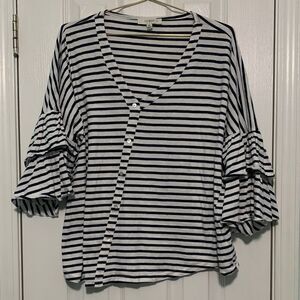 Umgee Navy And White Stripe Ruffle Sleeve Top Size XL